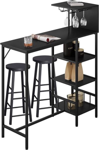 Woltu Bartisch (1 Tisch mit 2 Hocker), mit 3 Ablagen Weinregal Glashalter