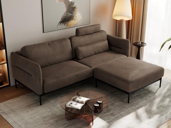 L - förmige Ecke mit Metallbeine, lose Kissen und Taschenfedern, Schlafsofa - SALENTO - Braun Velours