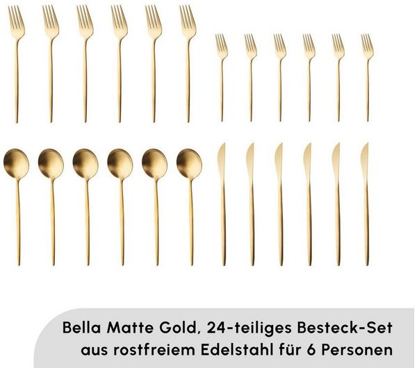 Karaca Besteck-Set Bella Besteck-Set 30tlg, 6 Personen, Edelstahl Tafelbesteck,Matte Gold (24-tlg), 6 Personen, 18/10 Edelstahl, bruchfest rostfrei