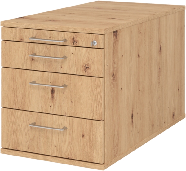 bümö Rollcontainer mit Schubladen, Container abschließbar aus Holz in Asteiche - Rollwagen für's Büro als Schreibtisch Unterschrank, Bürocontainer od. Schreibtischcontainer mit Bügelgriffe, TC30-R-R-BS