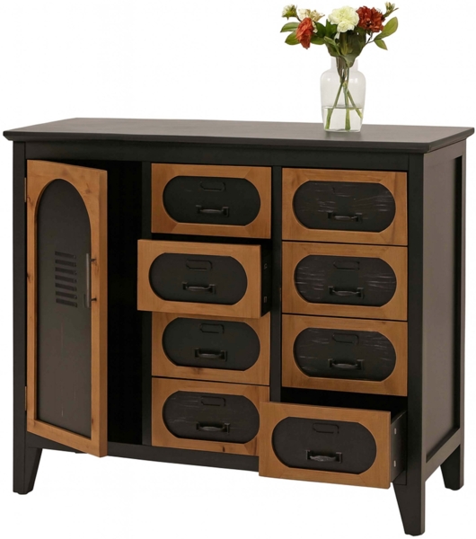 Apothekerkommode HWC-O63, Schrank Schubladen Staufach Vintage Shabby Industrial, Holz Metall 80x91x40cm ~ Korpus schwarz