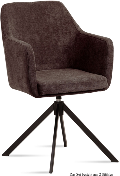 Armlehnstuhl drehbar (2er-Set) Denice 57x87x60 Schwarz/Braun