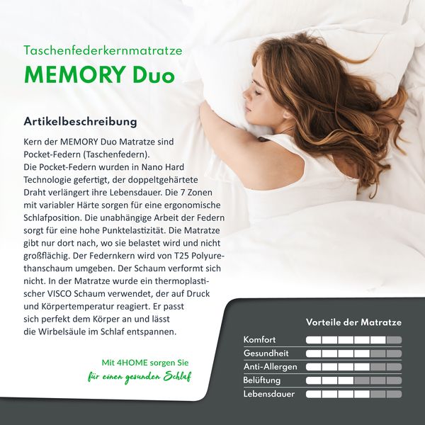 Matratze 90x200 Visco Taschenfederkern 7 Zonen MEMORY DUO 27cm Komfort H2 H3 Bild 6
