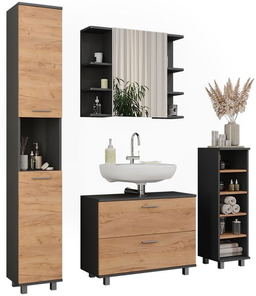 Badmöbel-Set Ilias Goldkraft Eiche/Anthrazit 4 Teile Vicco Bild 6