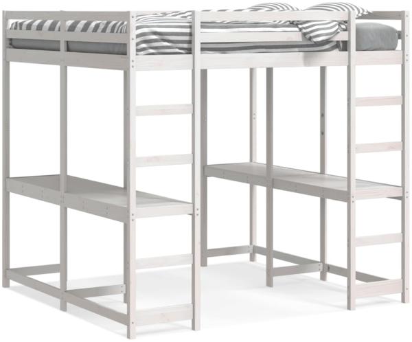 vidaXL Hochbett mit Schreibtisch & Leiter Weiß 140x200 cm Kiefernholz 3284237
