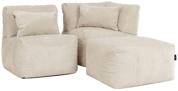 Icon Noa Modular Sofa für Erwachsene, Beige, Flauschiger Cordstoff, 3 Sitzer Ecksofa, Bequemer Bean Bag Sofa mit Füllung, Relaxsessel, Lounge, Wohnzimmer Möbel