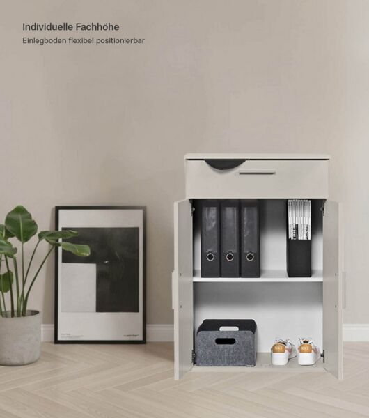 mokebo Mehrzweckschrank Der Praktische (60x90 cm, mit Schublade) Büroschrank, Aktenschrank, Flurschrank, Apothekerschrank in Beige Grau