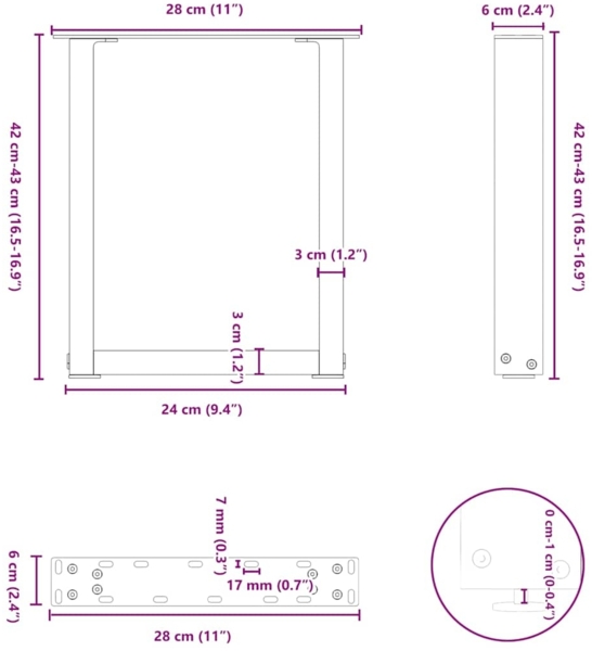 vidaXL Couchtischbeine U-Form 2 Stk. Schwarz 28x(42-43) cm Stahl 4013148 Bild 9
