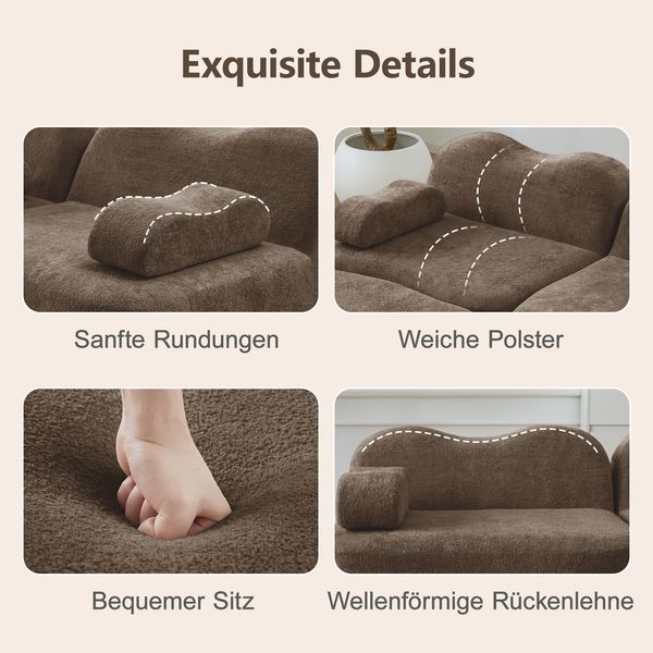 4-Sitzer modulares Ecksofa H 70 x T 384 x B 167 cm aus Samt in Braun, rahmenlos mit Ottoman Bild 8