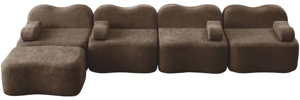 4-Sitzer modulares Ecksofa H 70 x T 384 x B 167 cm aus Samt in Braun, rahmenlos mit Ottoman Bild 6