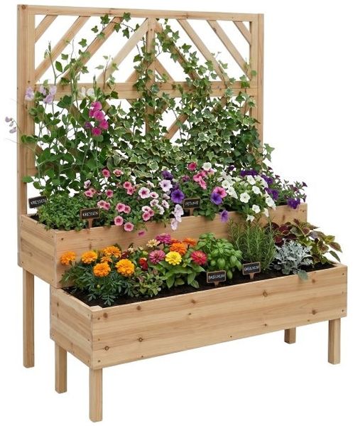 Relaxdays Blumenkasten mit Spalier Holz