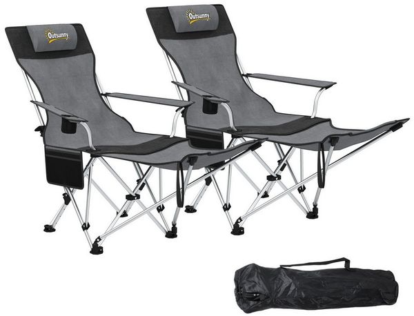 MC Star Campingstuhl 2er Set Campingstuhl faltbar Angelstuhl mit abnehmbar (Fußstütze Getränkehalter belastbar 120 kg Grau)