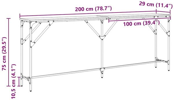 vidaXL Konsolentisch Schwarz Eichen-Optik 200 x 29 x 75 cm 871342 Bild 11