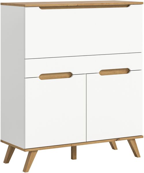 xonox. home Wohnzimmer Stockholm Sekretär Schreibschrank Schrank Stauraumschrank in weiß Absetzung Nox Oak, ca. 100 x 118 x 40 cm