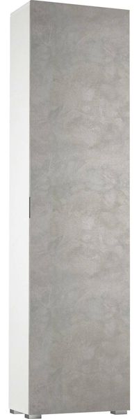 Dmora Mehrzweckschrank 1 Tür Abuela, linearer Schrank mit 1 Tür und 7 Regalen, Säule für Eingang oder Badezimmer, modernes Schuhregal, 100 % Made in Italy, 50 x 30 x 182 cm, Zement und Weiß