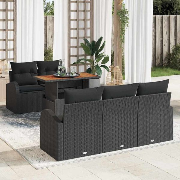 vidaXL Garten-Sofa-Set mit Speicher 6 pcs Schwarz Poly Rattan 3358263