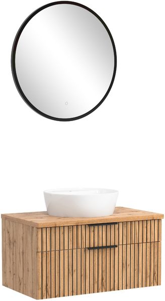 Waschtisch-Set >Nizza< (2-tlg.) in Wotaneiche, schwarz - 80x200x47cm (BxHxT)