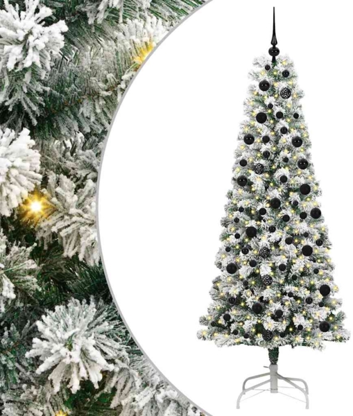 vidaXL Künstlicher klappbarer Weihnachtsbaum Grün und Weiß 210 cm 3395605