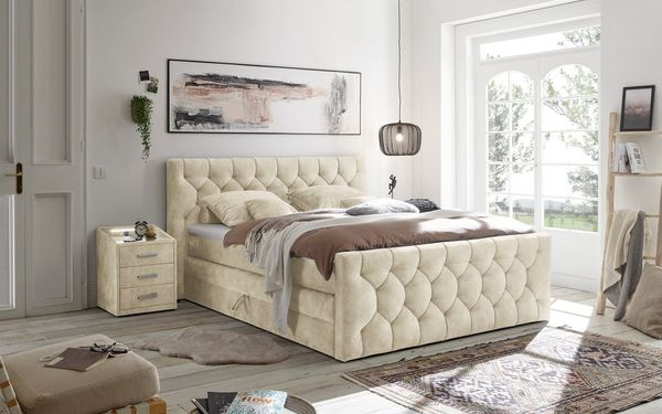 ED Lifestyle Cashfield 8 Boxspringbett Holzwerkstoff/Tonnentaschenfederkern H2 180x200 cm Creme