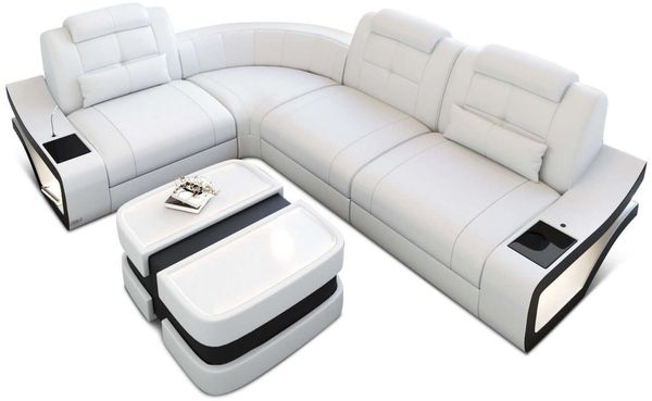 Ecksofa Elena Eleganz L Form aus Leder - Ledermix - weiß-schwarz - Links