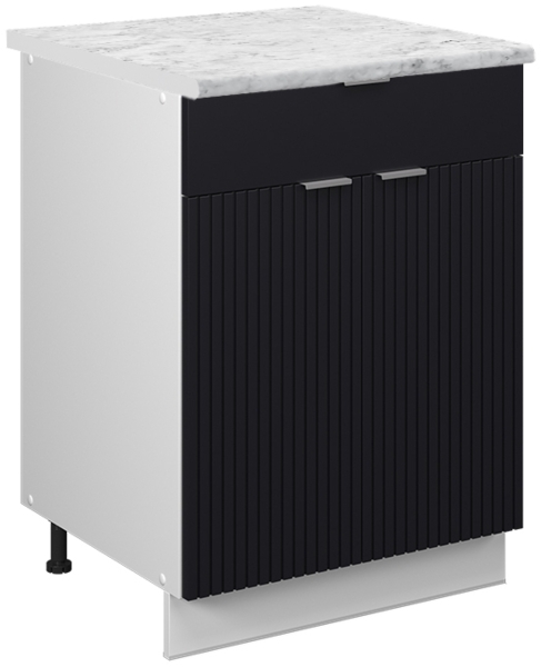 Küchenunterschrank Fame-Line Schwarz gestreift 60 cm mit Schublade, AP Marmor Vicco