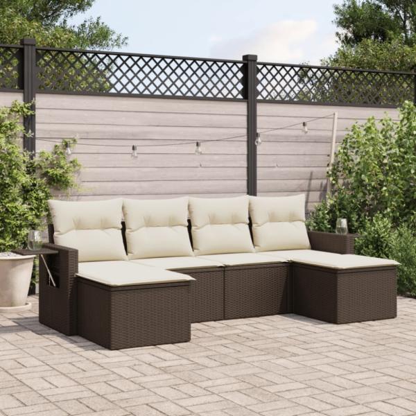 vidaXL 6-tlg. Garten-Sofagarnitur mit Kissen Braun Poly Rattan 3220522