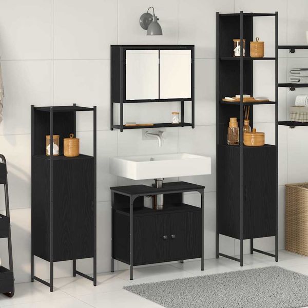 vidaXL Badezimmermöbel-Set 4 pcs Schwarz Eichen-Optik Holzwerkstoff 3334408