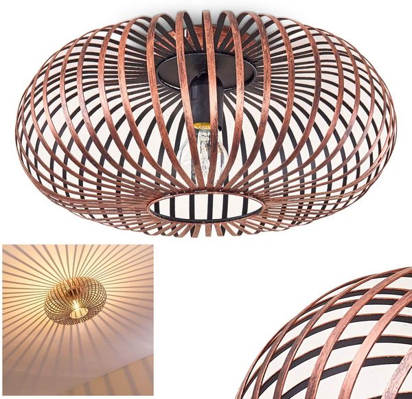 HOFSTEIN Deckenleuchte Oravi, Deckenlampe aus Metall in Kupfer/Schwarz, Leuchte im Industrial/Retro/Vintage-Design, Lichteffekt durch Gitter-Optik, Ø 40 cm, E27, Wohnzimmer, Esszimmer, Schlafzimmer