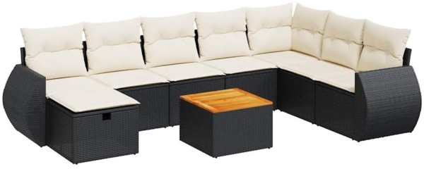 vidaXL 9-tlg. Garten-Sofagarnitur mit Kissen Schwarz Poly Rattan 3325857