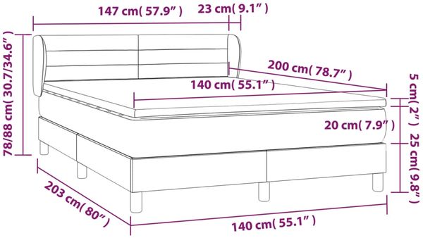 vidaXL Polsterbett mit Matratze Stoff Dunkelbraun 140x200 cm Bild 7