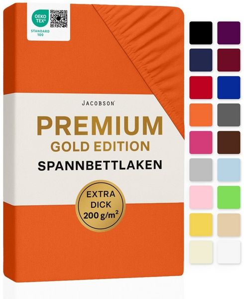Jacobson Spannbettlaken PREMIUM 200 g/m² Jersey aus 97% Baumwolle & 3% Elasthan, Extra dichtes Bettlaken mit maximalem Halt