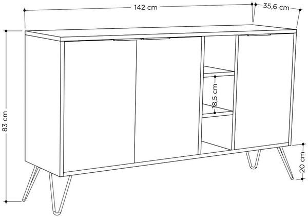 Dmora Kommode Alin, Wohnzimmerbuffet, Wohnzimmer-Sideboard, Moderne Küchen-Speisekammer, 142x36h83 cm, Anthrazit und Beige Bild 3