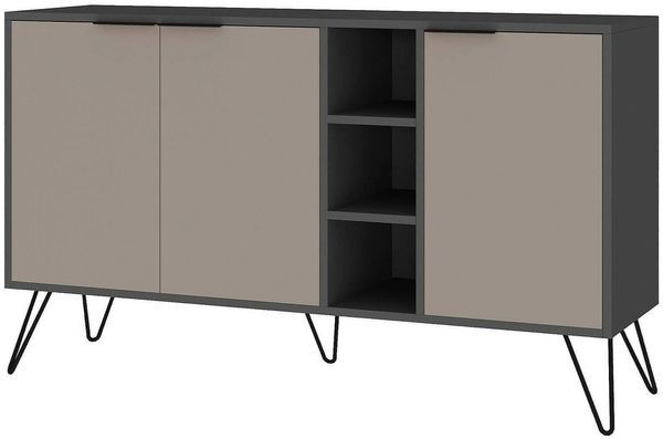 Dmora Kommode Alin, Wohnzimmerbuffet, Wohnzimmer-Sideboard, Moderne Küchen-Speisekammer, 142x36h83 cm, Anthrazit und Beige