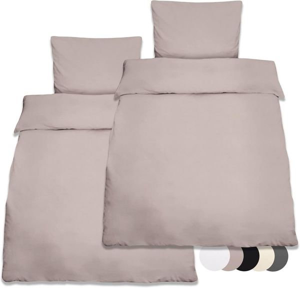 Beautissu Bettwäsche 2er Set Renforcé Bettwäsche Set Julie, 135x200cm, 4tlg, Taupe, 2er Set Renforcé Bettwäsche Set 135x200 cm Julie – Kissenbezug 80x80cm
