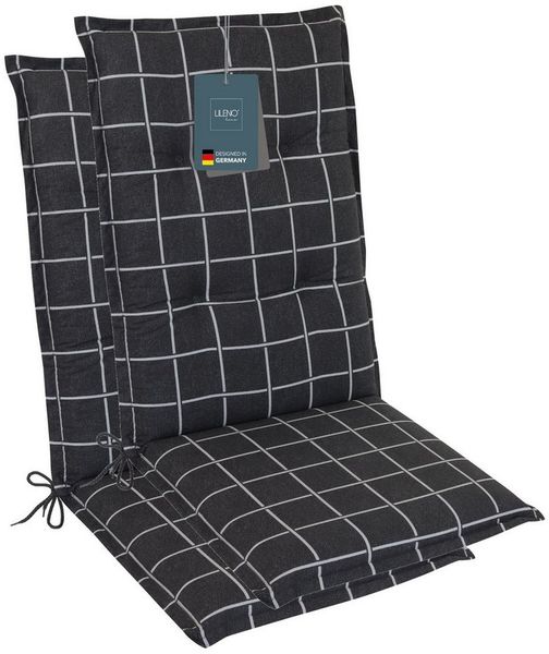 LILENO HOME Hochlehnerauflage Gartenstuhl Auflage, bequeme Sitzauflage für Gartenmöbel, Stuhlkissen, (2 St, 2er Set), Polsterauflage Yacht-Karo Anthrazit, Sitzpolster für Klappstühle