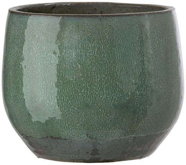 Dehner Übertopf Aquaris, handgefertigt, Keramik glasiert, grün, bauchiger Indoor Blumentopf mit besonderer Glasur