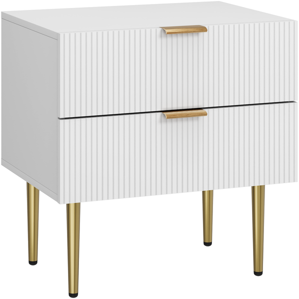 Nachttisch B 53 x T 41,5 x H 52.5 cm aus MDF/Spanplatte in Weiß mit 2 Schubladen & Metallbeinen Bild 8