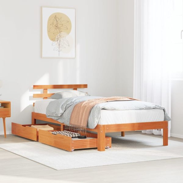 vidaXL Massivholzbett mit Schubladen Wachsbraun 100x200 cm Kiefer 3302026