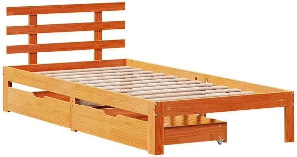 vidaXL Massivholzbett mit Schubladen Wachsbraun 100x200 cm Kiefer 3302026 Bild 3