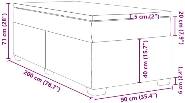 vidaXL Boxspringbett mit Matratze Taupe 90x200 cm Stoff 3285106 Bild 12