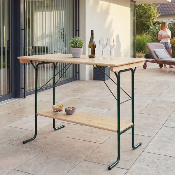 Stehtisch HWC-L67, Biergartentisch Biertisch Bierzelttisch Campingtisch, klappbar Metall Kiefer Holz 110x125x70cm MVG