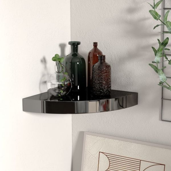 vidaXL Eck-Schweberegal Hochglanz-Schwarz 25x25x3,8 cm MDF 323889