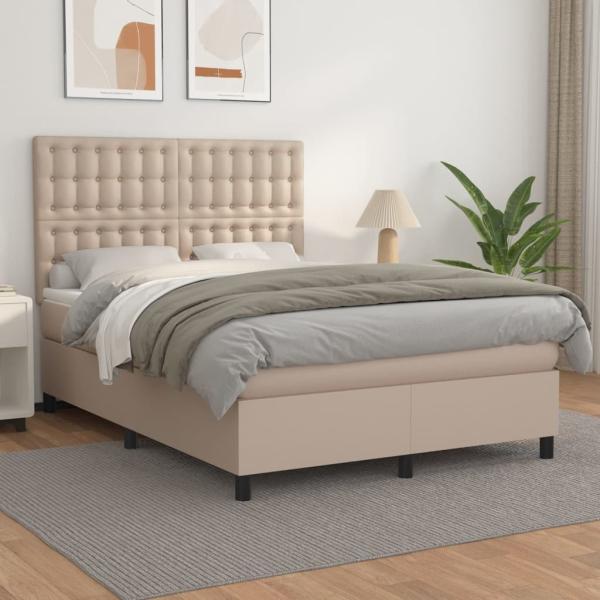 vidaXL Boxspringbett Matratze Cappuccino-Braun 140x190cm Kunstleder 3142844