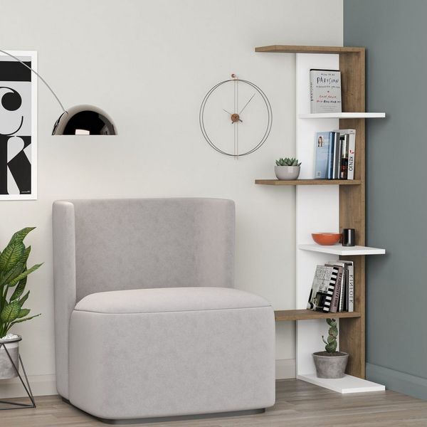 Decortie Bücherregal Saso, Modernes Eck-Bücherregal, 37 x 24 x 141 cm