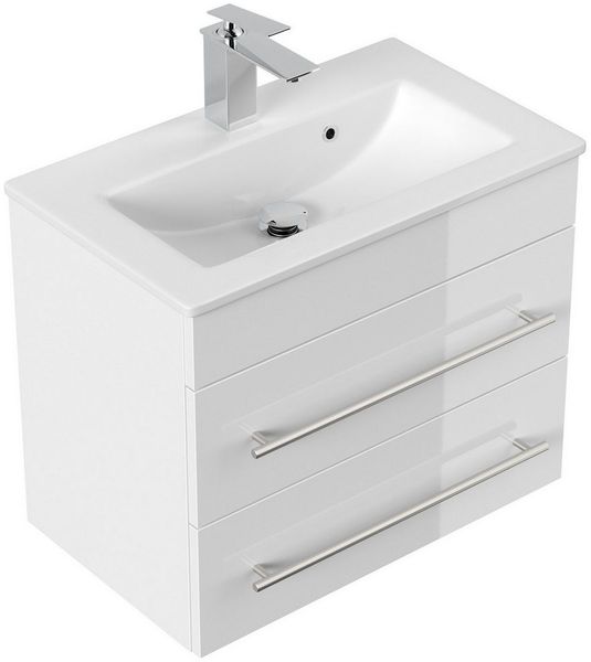 Posseik Badmöbel-Set Badmöbel Waschplatz "Portus 600 SlimLine" 60 cm weiß Hochglanz