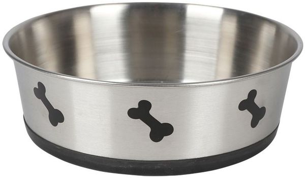 Buri Fressnapf 2 Liter rutschfest, Edelstahl silber, 24x8 cm