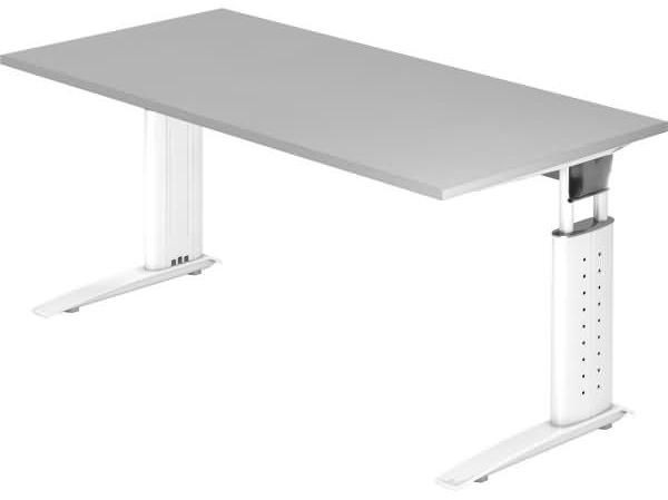 Schreibtisch US16 C-Fuß 160x80cm Grau Gestellfarbe: Weiß