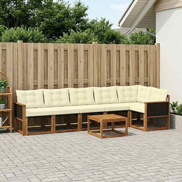 vidaXL Outdoor-Sofagarnitur mit Kissen 7 pcs Natur und Creme 3381990