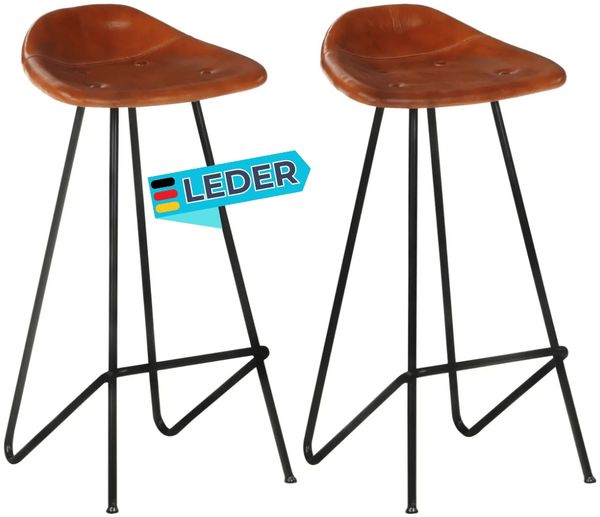 Barhocker MUKE 2er Set Braun Echtleder | Barstühle Küchenhocker Thekenhocker für Küche Hausbar