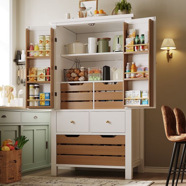 Küchenschrank mit 5 Schubladen & 2 Türen, 80 x 40 x 140 cm, weiß